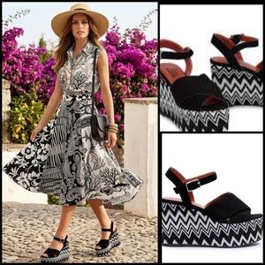 Castaner X Missoni Leather Jute Chevron Designer Platform Ankle Strap Sandals 39